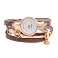 Women's quartz watch with dark brown wrap-around leather strap and rose gold round case - Brown