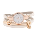 Women's fashion wrap-around wristwatch with white thin leather strap and rose gold accents - White