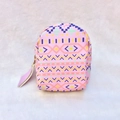 Pink ethnic style mini backpack coin purse with geometric patterns and golden zipper - Hot Pink