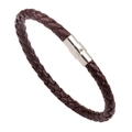 Bracciale classico in pelle intrecciata marrone scuro con chiusura magnetica argento su bianco - Marrone