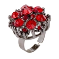 Adjustable vintage silver ring featuring large cluster of faceted red crystals - Adjustable Open / Gunmetal-Red