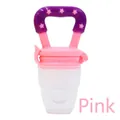 Baby fruit silicone feeder in pink color size L with purple star handle for infant feeding - L / Pink