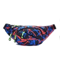 Waterproof Oxford fabric sports waist bag with black base and red blue abstract pattern - Vigor Black
