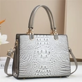 Gradient grey and white crocodile embossed crossbody bag with golden hardware for women - Gray