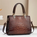 Brown crocodile embossed crossbody small square bag with gold hardware and top handle - Coffee