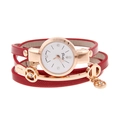 Red wrap-around leather strap watch for women with rose gold case and rhinestone dial - Red