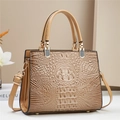 Brown crocodile embossed handbag with gold hardware and removable shoulder strap - Khaki