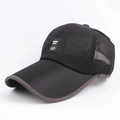 Breathable black mesh baseball cap with gray trim and square patch for sun protection - Happy Luck Tag Style (Black 1)