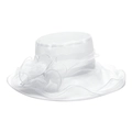 Dettaglio cappello da sole in organza bianca con elegante applicazione floreale 3D e rete - Taglia unica / Bianco