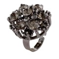 Vintage gunmetal cocktail ring with smoky grey crystal cluster and open adjustable band - Adjustable Open / Gunmetal-Grey