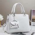 White litchi pattern leather handbag with matching mini coin purse and silver hardware - Pure White