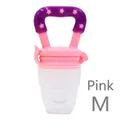 Pink baby fruit feeder with purple star handle and silicone pacifier pouch in size M - M / Pink