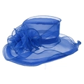Elegante cappello da sole in organza blu reale per donna con grande decorazione floreale - Taglia unica / Blu
