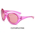 Y2K sporty oversized sunglasses with transparent purple frame and pink lenses - Translucent Purple Frame Pink Lens
