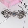 Detail of vintage silver butterfly hair clip with grey crystals and blue gemstone - Retro Hollow Butterfly - Blue