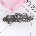 Detail of vintage silver hair clip featuring intricate filigree and crystal embellishments - Long Hollow Rhinestone - Grey Silver