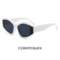 Polygonal cat eye sunglasses in white frames and black grey lenses with wide temples - White Frame Dark Grey Lens