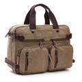 Khaki canvas 3-way briefcase with leather trim and brown webbing handles - Large / Khaki