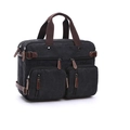 Versatile black canvas business briefcase with brown leather accents and multi-pocket design - Small / Black