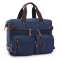 Three-way navy canvas business bag with dual front pockets and brown handles - Large / Dark Blue