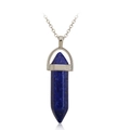 Lapis lazuli hexagonal column pendant with silver metal bail on a thin silver chain - Lapis Lazuli