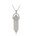 Macro shot of opal quartz hexagonal point pendant with silver metal chain necklace - Opal
