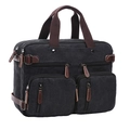 Black canvas business briefcase with brown handles and multi-pocket functional design - Large / Black