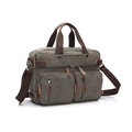 Dark gray canvas 3-way briefcase with leather trim and dual front zip pockets - Small / Gray