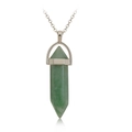 Macro shot of green quartz point pendant with silver metal setting and fine O-chain - Green Aventurine