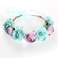 Bohemian floral headband with light blue and purple faux roses on a rattan base - Blue