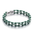 Men's green and silver stainless steel motorcycle chain bracelet with secure clasp - Solid Green