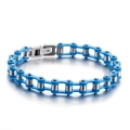 Blue and silver industrial bicycle chain bracelet in stainless steel for men - Turquoise Blue