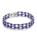 Purple and silver stainless steel motorcycle chain bracelet with folding clasp for men - Solid Purple