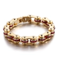 Goldenes Edelstahl-Motorradketten-Armband mit eingelegten roten Kristallen für Paare - Gold mit rotem Strass