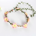 Floral bridal wreath with pink and yellow artificial flowers for beach wedding hairstyle - Pink