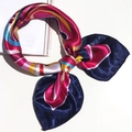 Silk-like neck scarf with magenta and navy geometric stripes tied in a stylish bow - 5021 Multi-color Patchwork