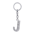 Silver alphabet keychain featuring a sparkling rhinestone-encrusted letter J pendant - Letter J