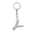 Silver letter Y keychain with white rhinestones and a polished metal finish - Letter Y