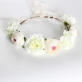 Bohemian white floral bridal headband with adjustable silk ribbon for beach weddings - White