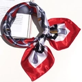 Elegant red and white geometric silk square scarf with glossy chain print design - 5017 Bright Red Geometric