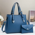 Ensemble sac cabas bleu foncé et pochette enveloppe en cuir à grain de litchi - Bleu