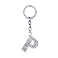 Sparkling alphabet P keychain with silver alloy finish and clear rhinestone accents - Letter P