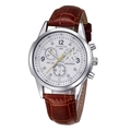 Montre chronographe étanche avec bracelet en cuir marron et boîtier en acier inoxydable - Cadran Blanc Bracelet Marron