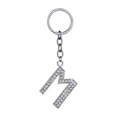 Silver alloy letter M keychain featuring sparkling clear rhinestones for daily accessories - Letter M