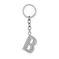 Llavero letra B plateado con diamantes de imitación brillantes y cadena de metal - Letra B