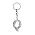 Silver alloy alphabet keychain letter Q with sparkling rhinestones in a sleek finish - Letter Q
