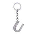 Sparkling crystal-encrusted silver letter U keychain with durable metal alloy ring - Letter U