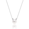Minimalist silver cat ear pearl necklace featuring a round white pearl pendant - White Gold Plated Copper / Cat Pearl Necklace