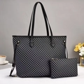 Black and white geometric star pattern tote bag set with matching small zipper pouch - Black