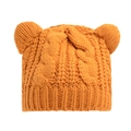 Winter knitted cat ear beanie hat in ginger yellow color with thick cable knit texture - One Size / Ginger Yellow